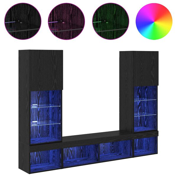 vidaXL Sj&oacute;nvarp vegg einingar me&eth; LED me&eth; led 5 pcs Svartur Eik