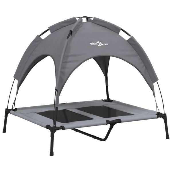 vidaXL Hundabæli með Himni Reykgrátt Oxfordefni og Stál