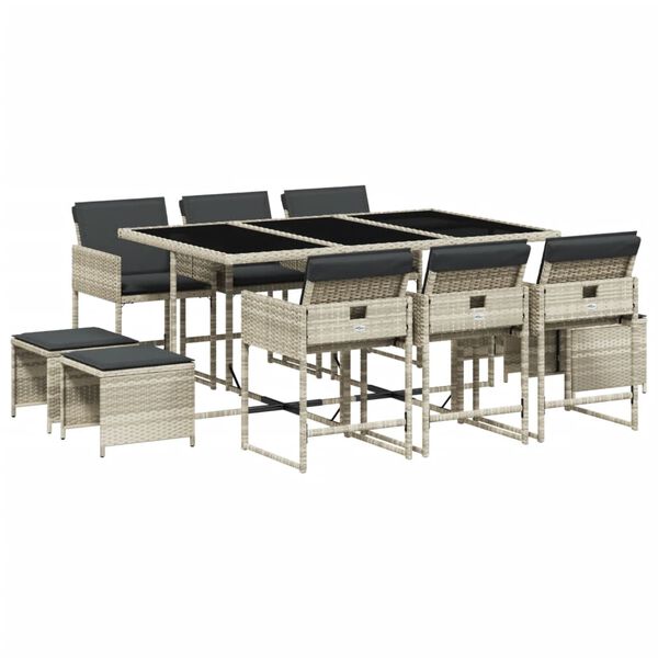 vidaXL 11 Stk. Gar&eth;bor&eth;stofusetti&eth; me&eth; P&uacute;&eth;um Lj&oacute;sgr&aacute;r P&oacute;l&yacute;rattan