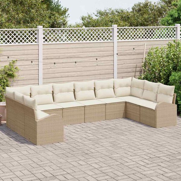vidaXL Gar&eth;s&oacute;fa sett me&eth; p&uacute;&eth;i 10 pcs Beige og Hv&iacute;tt p&oacute;l&yacute;rattan