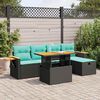 vidaXL 6 stykki gar&eth;s&oacute;fasett me&eth; p&uacute;&eth;um Black Poly Rattan Acacia