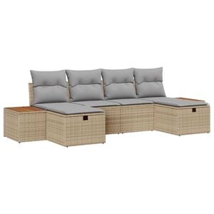 vidaXL Gar&eth;s&oacute;fa sett me&eth; p&uacute;&eth;i 6 pcs Drapplita&eth;ur Poly rattan