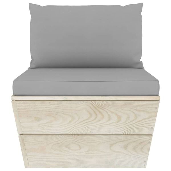 vidaXL Brettasófi Horneining í Garðinn með Púðum Gegndreyptu Greniviði