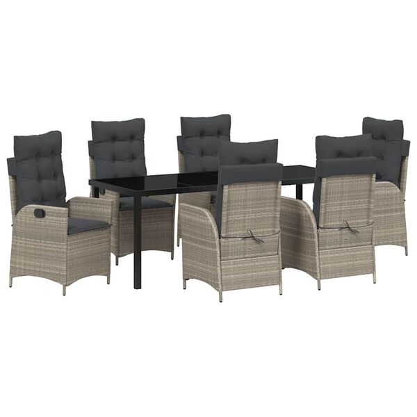 vidaXL Gar&eth;ur bor&eth;sett me&eth; p&uacute;&eth;i 7 pcs Lj&oacute;sgr&aacute;r p&oacute;l&yacute;rattan