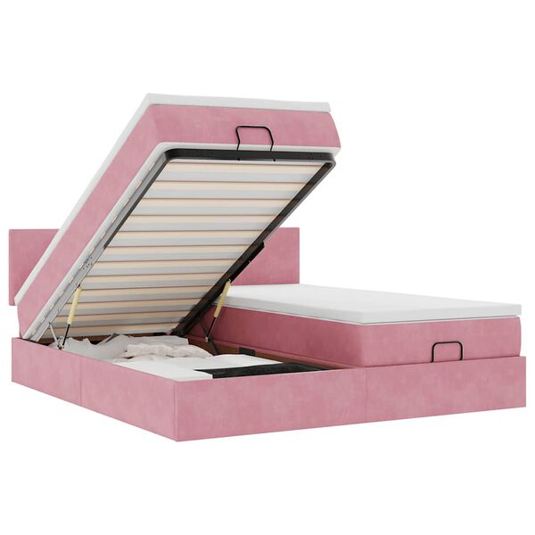 vidaXL Ottoman r&uacute;mgrind me&eth; d&yacute;num Bleik 200x200cm flauel