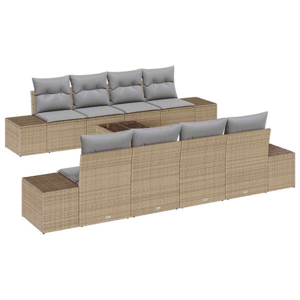 vidaXL Gar&eth;s&oacute;fa sett me&eth; p&uacute;&eth;i 8 pcs Beige og Gr&aacute;tt p&oacute;l&yacute;rattan
