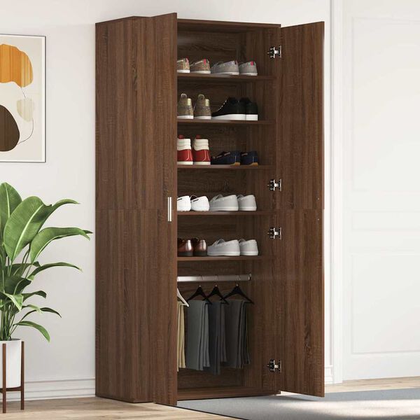 vidaXL Sk&oacute;knask&aacute;pur me&eth; hur&eth; Br&uacute;nn 80 x 39 x 180 cm Samsettur vi&eth;ur