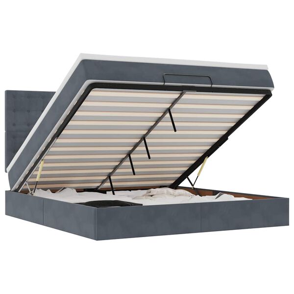 vidaXL Ottoman r&uacute;mgrind me&eth; d&yacute;num d&ouml;kkgr&aacute; 180x200cm flauel