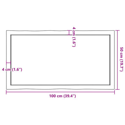 vidaXL Borðplata 100x50x(2-6) cm Ómeðhöndluð Gegnheil Náttúrul. Brúnir