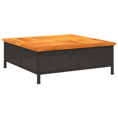 vidaXL Garðborð Svart 70x70x25 cm Rattan og Akasíuviður