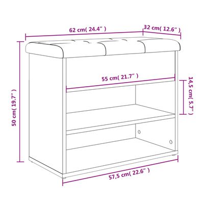 vidaXL Skóbekkur Hvítur 62x32x50 cm Samsettur Viður