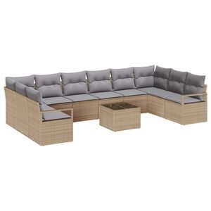 vidaXL Gar&eth;s&oacute;fa sett me&eth; p&uacute;&eth;i 11 pcs Beige og lj&oacute;sgr&aacute;r p&oacute;l&yacute;rattan