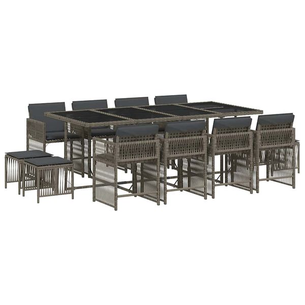 vidaXL 13 Parta Gar&eth;s&oacute;fasett me&eth; Sessum Gr&aacute;tt P&oacute;l&yacute;rattan