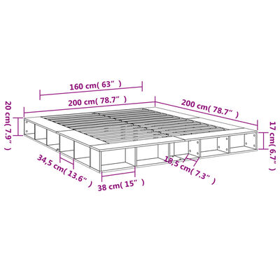 vidaXL Rúmgrind án Dýnu Gráir Sonoma Eik 200x200 cm