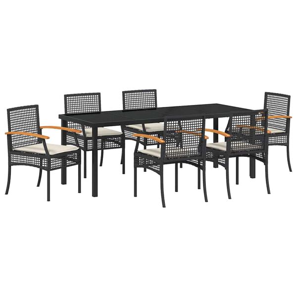 vidaXL Gar&eth;ur bor&eth;sett 7 pcs Svartur p&oacute;l&yacute;rattan