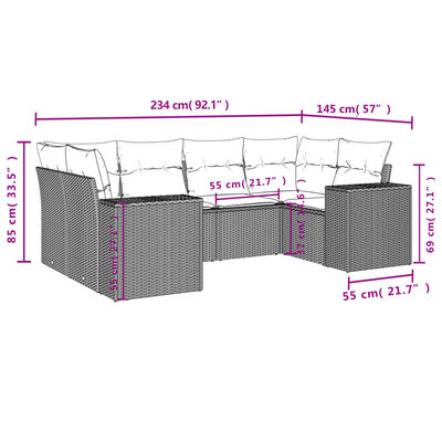 vidaXL 6 -Hluta Garðsófasett með Sessum Grátt Pólýrattan