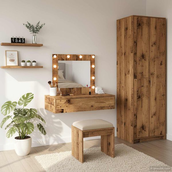 vidaXL F&ouml;tubor&eth; me&eth; spegillj&oacute;sum Br&uacute;nn 83 x 40 x 70 cm Samsettur vi&eth;ur