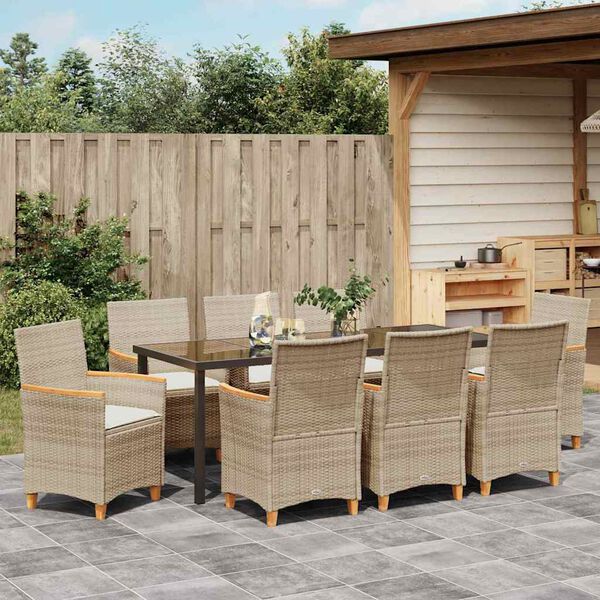 vidaXL Gar&eth;ur bor&eth;sett 9 pcs Drapplita&eth;ur p&oacute;l&yacute;rattan