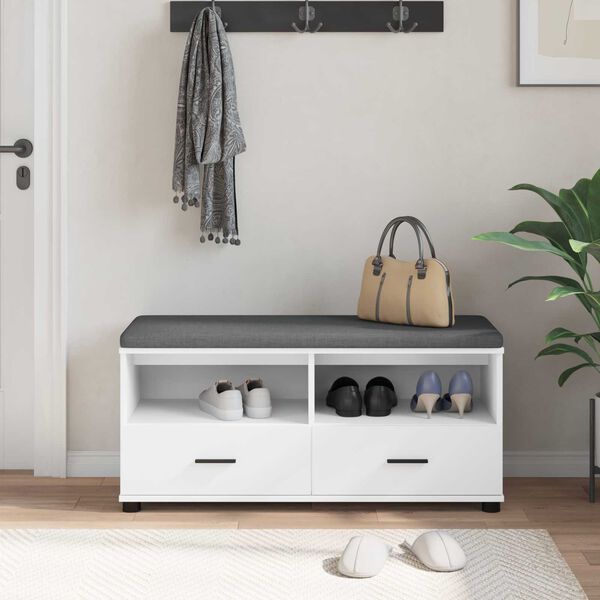 vidaXL Hallarbekk Hv&iacute;tt 100 x 38 x 46 cm Partikaleins og Polstrafat