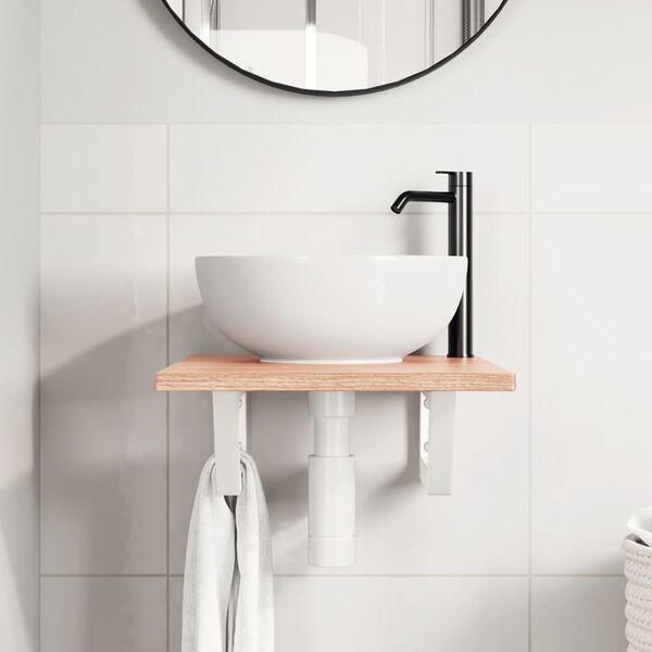 vidaXL Veggfest Handlaugarhilla St&aacute;l og Gegnheil Eik