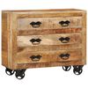 vidaXL Skenkur me&eth; 3 Sk&uacute;ffum 80x30x65 cm Gegnheill Gr&oacute;fur Mang&oacute;vi&eth;ur