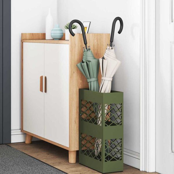 vidaXL Regnhlífastendur með geymslu Ólífugrænn 28 x 12 x 41 cm Stál