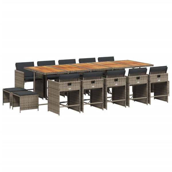 vidaXL 15 Parta Gar&eth;h&uacute;sgagnasett me&eth; Sessum P&oacute;l&yacute;rattan Gr&aacute;tt