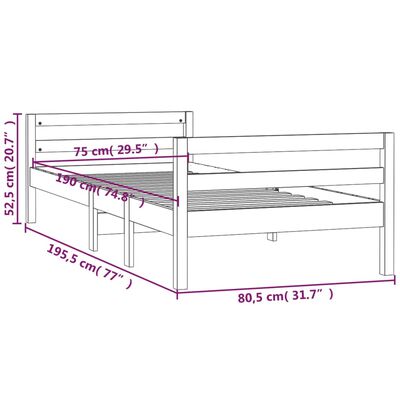 vidaXL Rúmgrind án Dýnu 75x190 cm Gegnheil Fura