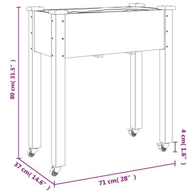 vidaXL Gróðurker á Hjólum með Fóðri 71x37x80 cm Gegnheill Þinur