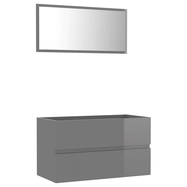 804889 vidaXL 2 Piece Bathroom Furniture Set High Gloss Grey Chipboard