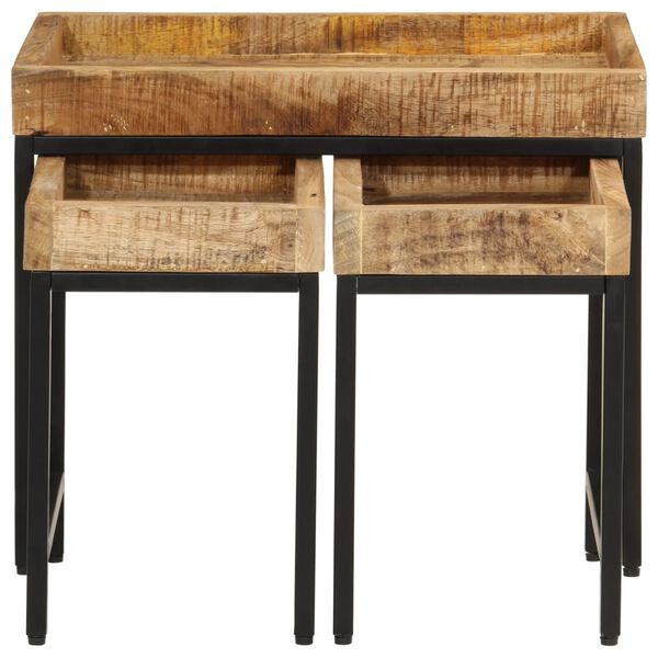 vidaXL Innskotin S&oacute;fabor&eth; 3 stk. Gegnheill Gr&oacute;fur Mang&oacute;vi&eth;ur og J&aacute;rn