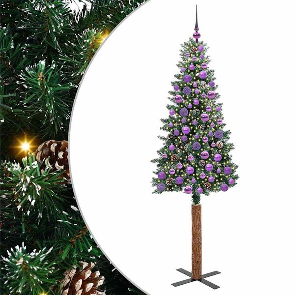 vidaXL Mjótt jólatré með 300 LED Grænn 180 cm PVC og solid furuvið