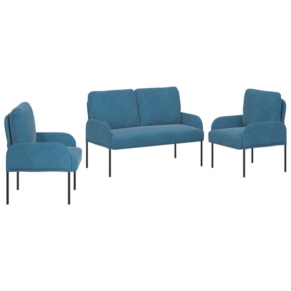 vidaXL S&oacute;fasett me&eth; p&uacute;&eth;i 3 pcs Bl&aacute;r 115 x 56 x 80 cm Krossvi&eth;ur