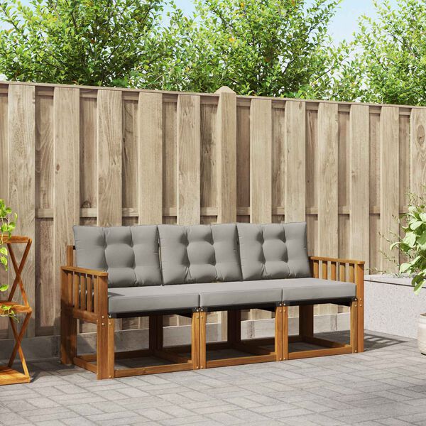 vidaXL &Uacute;ti s&oacute;fasett me&eth; p&uacute;&eth;i 3 pcs N&aacute;tt&uacute;rulegt og Lj&oacute;st Gr&aacute;tt