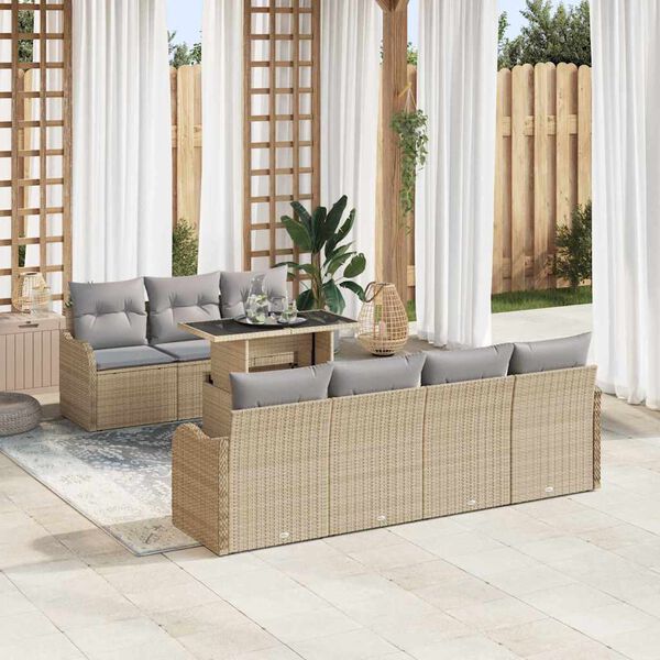 vidaXL Gar&eth;s&oacute;fa sett me&eth; p&uacute;&eth;i 8 pcs Drapplita&eth;ur Poly rattan
