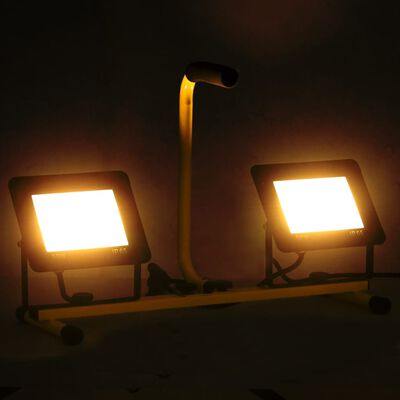 vidaXL LED Flóðljós með Handfangi 2x50 W Hlýtt Hvítt