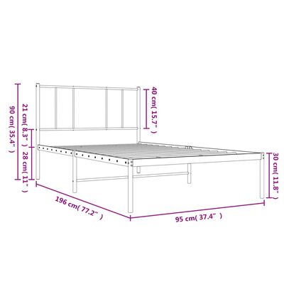 vidaXL Rúmgrind úr Málmi án Dýnu með Höfðagafli Svört 90x190 cm