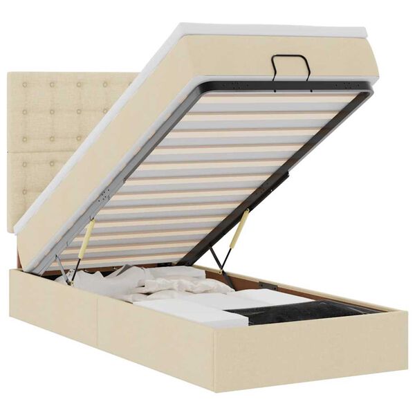 vidaXL Ottoman r&uacute;m me&eth; d&yacute;nu & LED krem 90x200 cm Efni