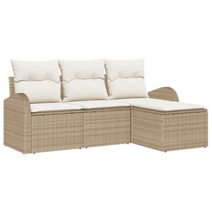 vidaXL S&oacute;fasett me&eth; p&uacute;&eth;i me&eth; geymslu 4 pcs Beige og Hv&iacute;tt p&oacute;l&yacute;rattan