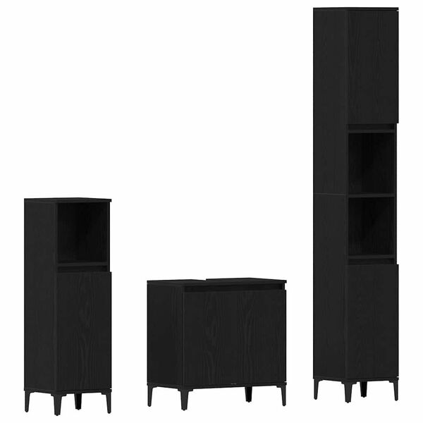 vidaXL Ba&eth;herbergismublasett 3 pcs Svartur Eik Sni&eth;in vi&eth;ur og m&aacute;lmur