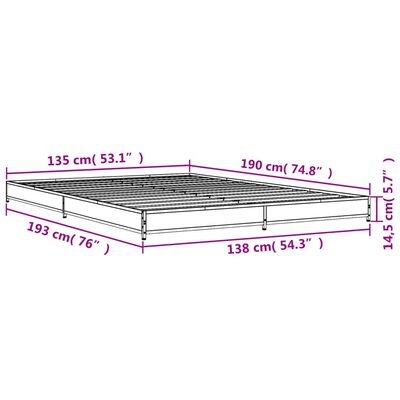 vidaXL Rúmgrind án Dýnu Sonoma Eikarlitur 135x190 cm