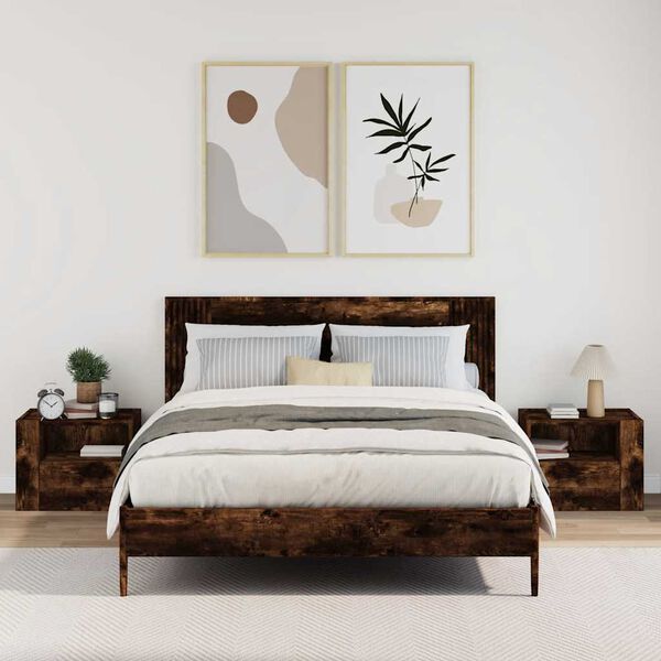 vidaXL Veggfestur N&aacute;ttbor&eth; 2 stk Reykt&oacute;na Eikarlitur 45x30x35 cm