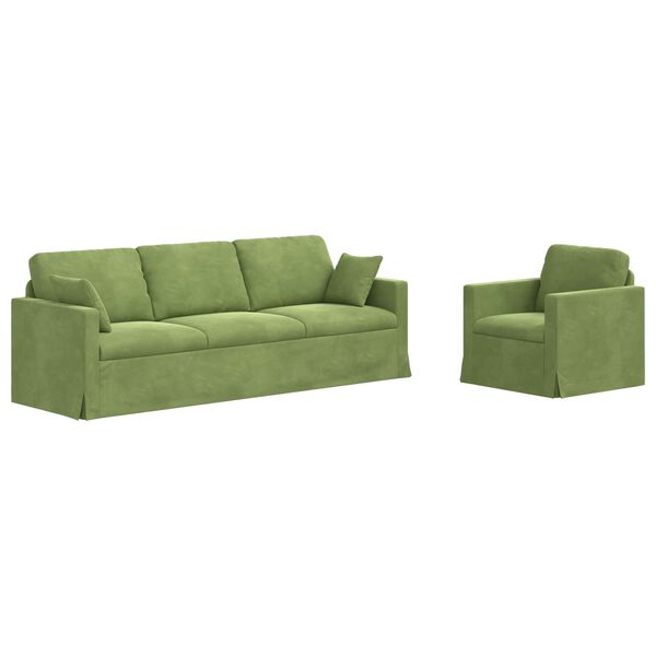 vidaXL S&oacute;fasett 2 pcs L&eacute;tt gr&aelig;nn 228 x 78 x 80 cm Flauel