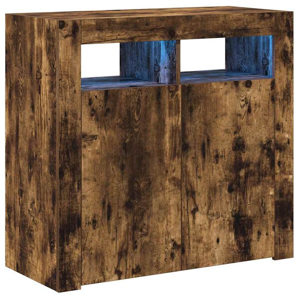 vidaXL Skenkur me&eth; LED Lj&oacute;sum Reyklitu&eth; Eik 80x35x75 cm