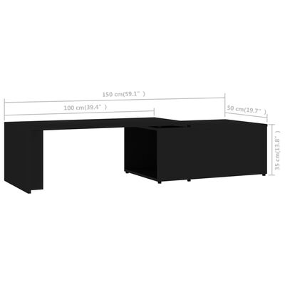 801338 vidaXL Coffee Table Black 150x50x35 cm Chipboard