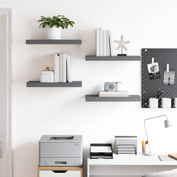 vidaXL Vegghengdar Hillur 4 stk. H&aacute;glans Gr&aacute;ar 50x23,5x3,8 cm MDF