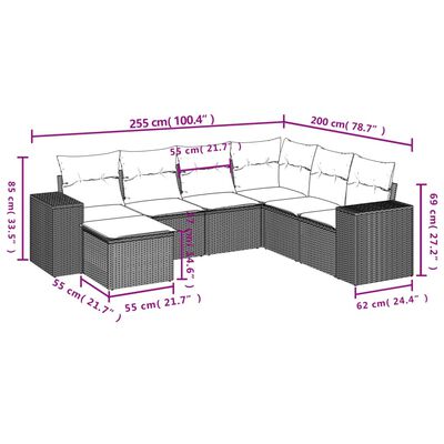 vidaXL 7-Hluta Garðsófasett með Sessum Grátt Pólýrattan