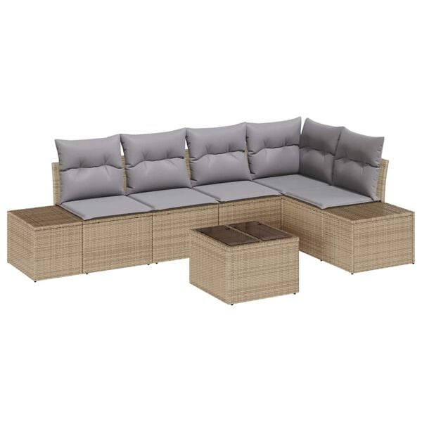 vidaXL Gar&eth;s&oacute;fa sett 6 pcs Drapplita&eth;ur p&oacute;l&yacute;rattan