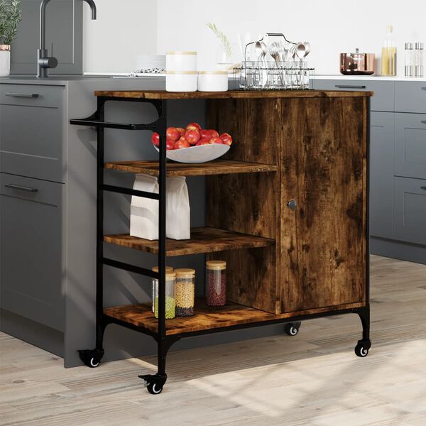 vidaXL Eldhúsvagn Reyktóna Eikarlitur 87,5x38,5x84,5cm Samsettur Viður