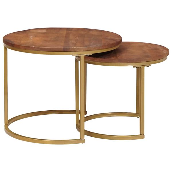 vidaXL Nestandi kaffibor&eth; 2 pcs Gegnheill mang&oacute;vi&eth;ur og st&aacute;l